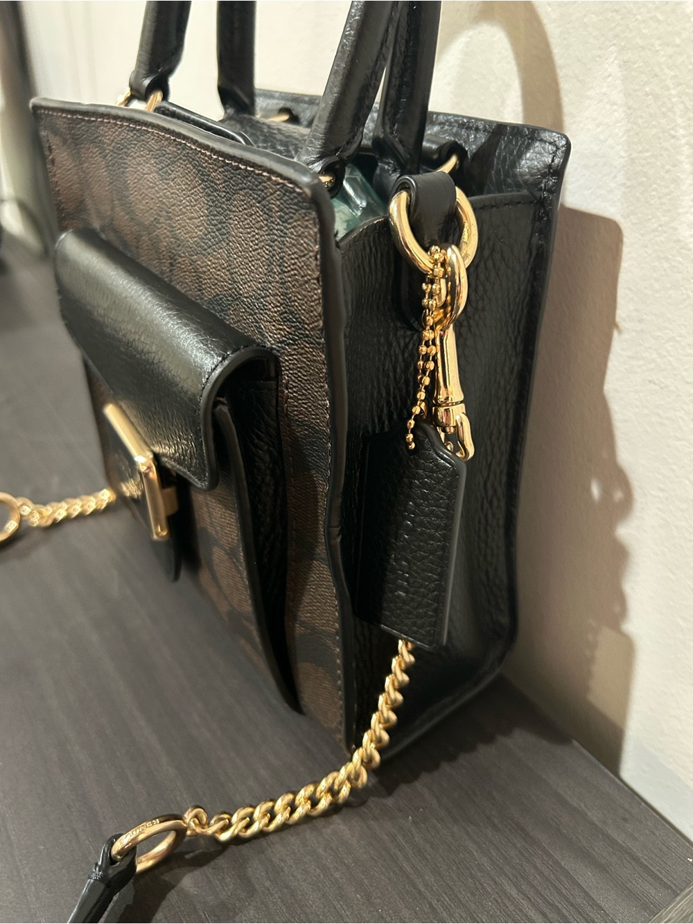 Coach Mini Pepper Crossbody in Signature Canvas with a black pebbled leather - Picture 7 of 12
